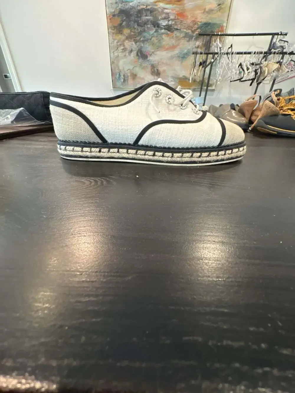 Chanel Canvas Lace-Up CC Logo Espadrille Oxford Flats size 42 VERY CLEAN